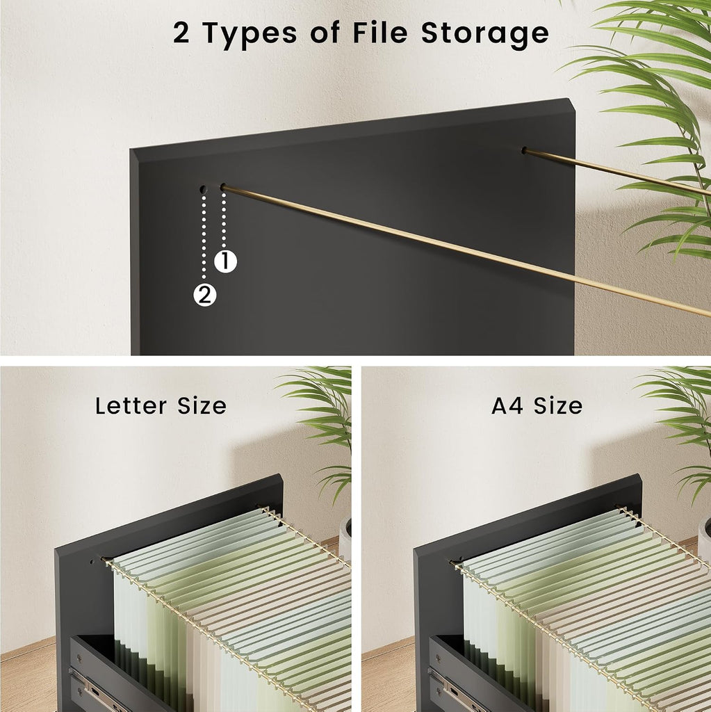 60" File Cabinet with Drawers & Door, Built-in Charging Station | Office Storage Credenza with 6 Open Cubes