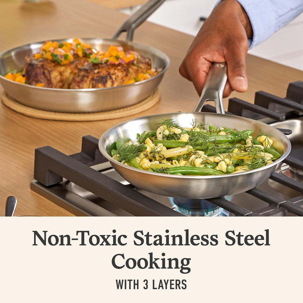 Brushed 3-Ply Stainless Steel Cookware Set w/Turbo Heat Tech 10 Piece Includes Frying Pans, Pots and Pans Set