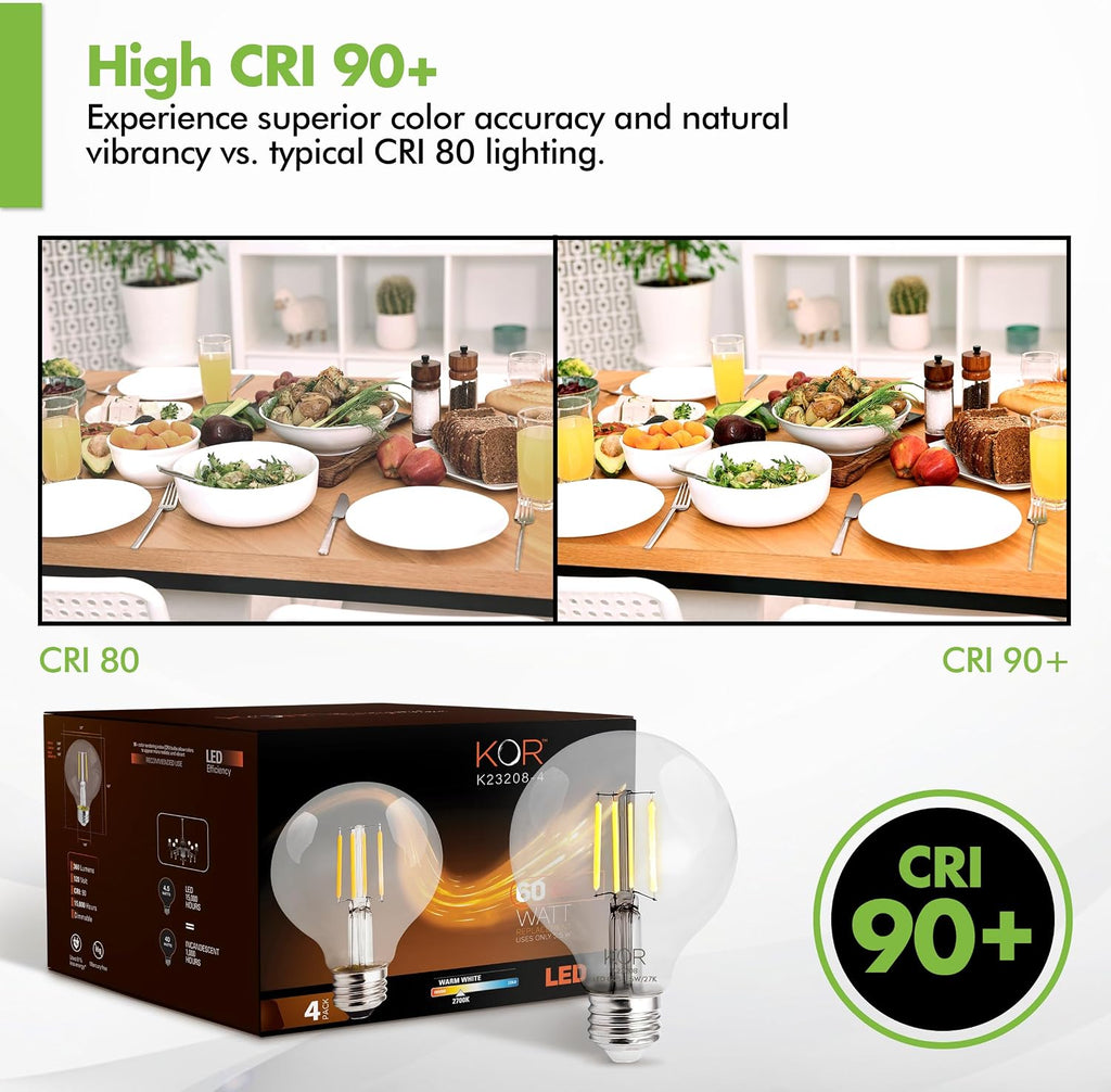 G25 LED Globe Light Bulbs, 60W Equivalent, 2700K, Dimmable, 4-Pack