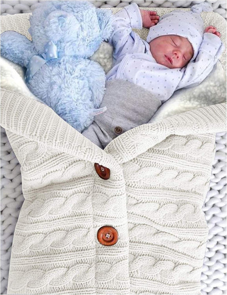 Unisex Infant Swaddle Blankets Soft Thick Fleece Knit Baby Girls Boys Stroller Wraps (White)