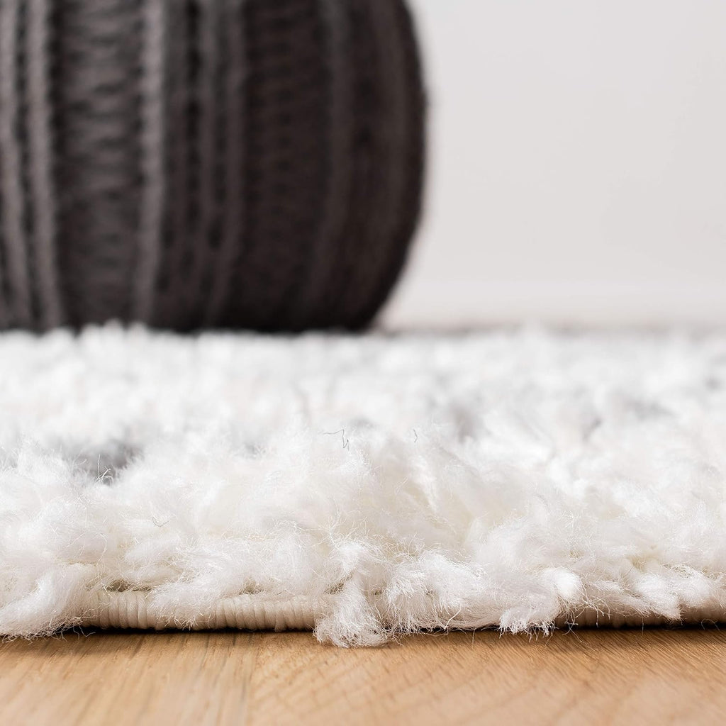 Moroccan Tassel Shag Collection Area Rug, Ivory & Light Grey, Boho, Non-Shedding & Easy Care, 1.5-inch