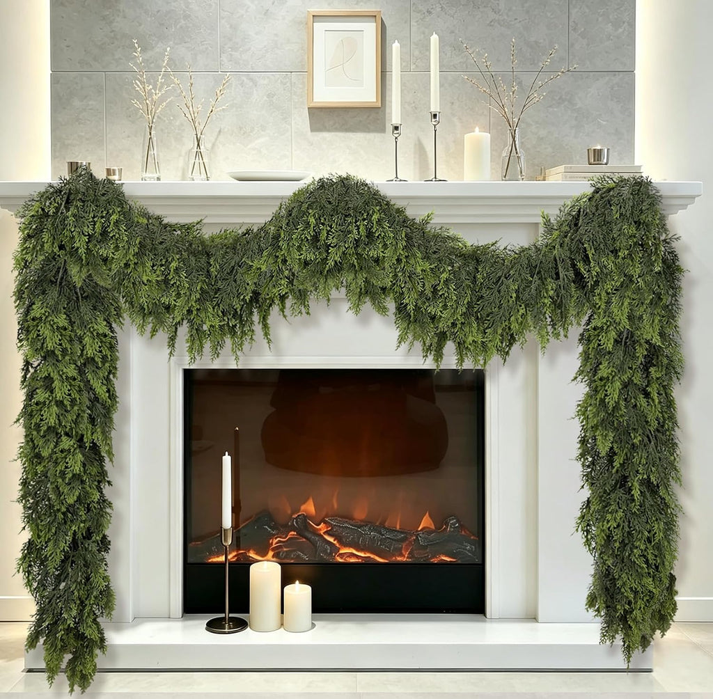 2Pcs 6Ft Christmas Cedar Garland with Lights