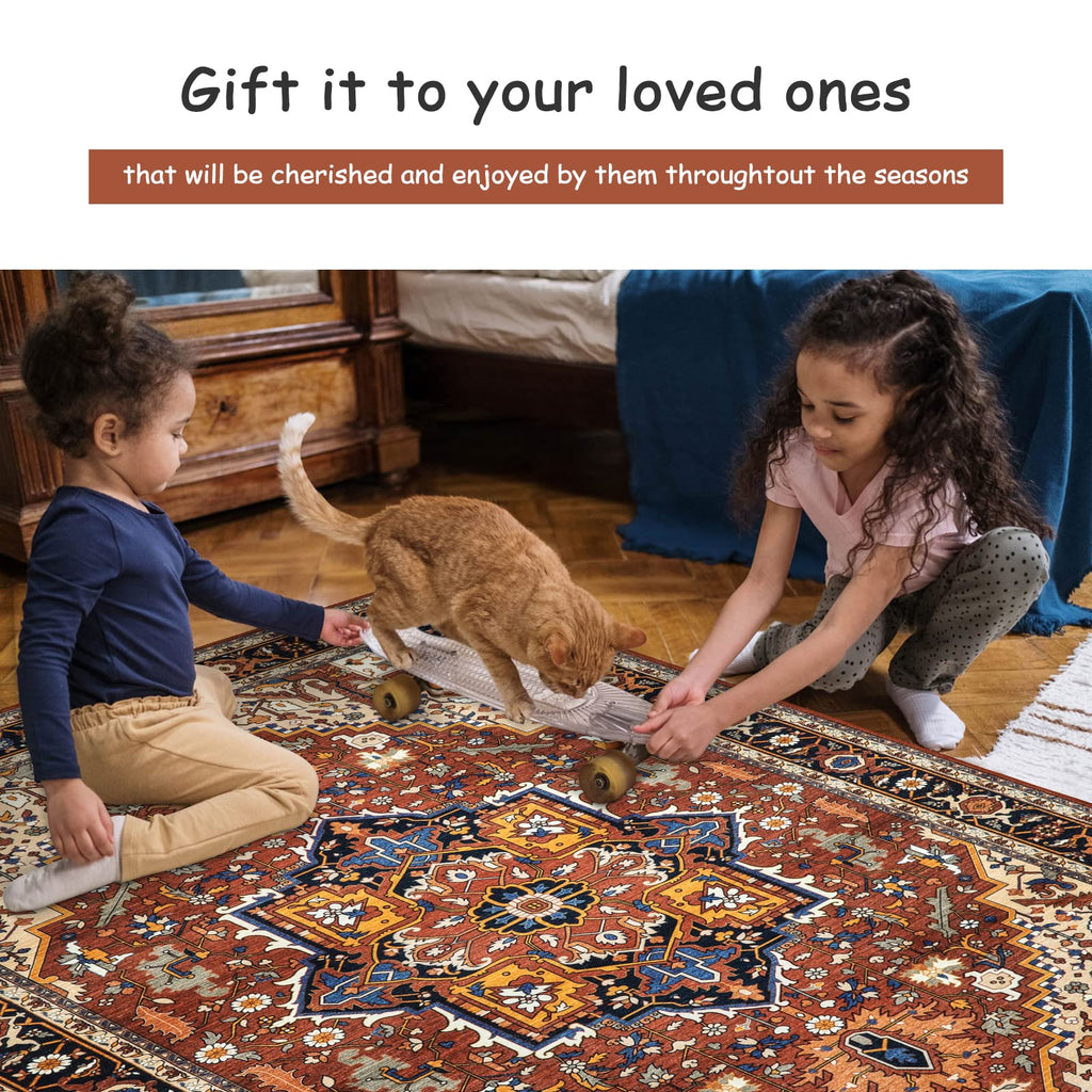 Ultra-Thin Washable Runner Rug - Non-Slip Hallway Runner Rug Laundry Room Mat, Vintage Stain Resistance Low Pile