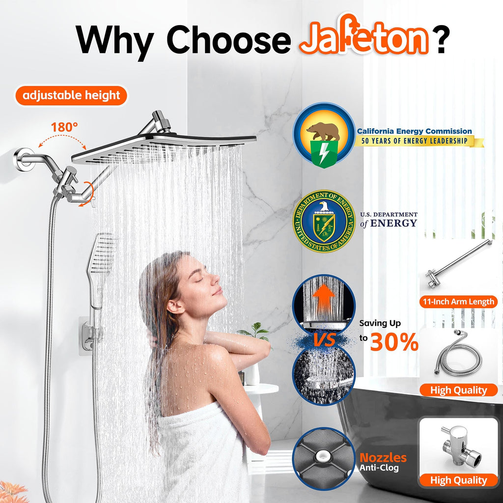 XXL 12.2" Rain Shower Head with Handheld Spray, High Pressure Combo