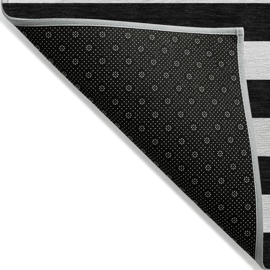 8' Runner Black and White Striped Washable Non Skid Indoor Outdoor Runner Rug