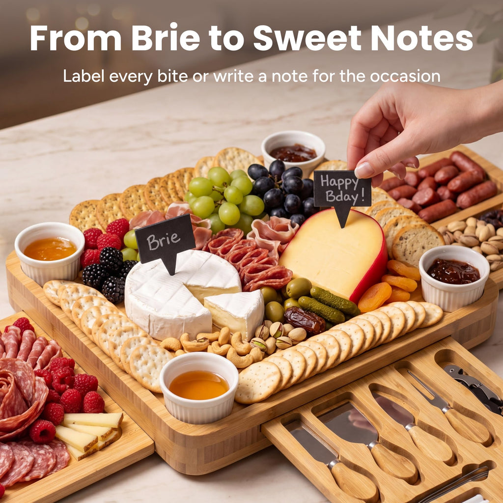 Charcuterie Boards Set, Large Cheese Board Set, Bamboo