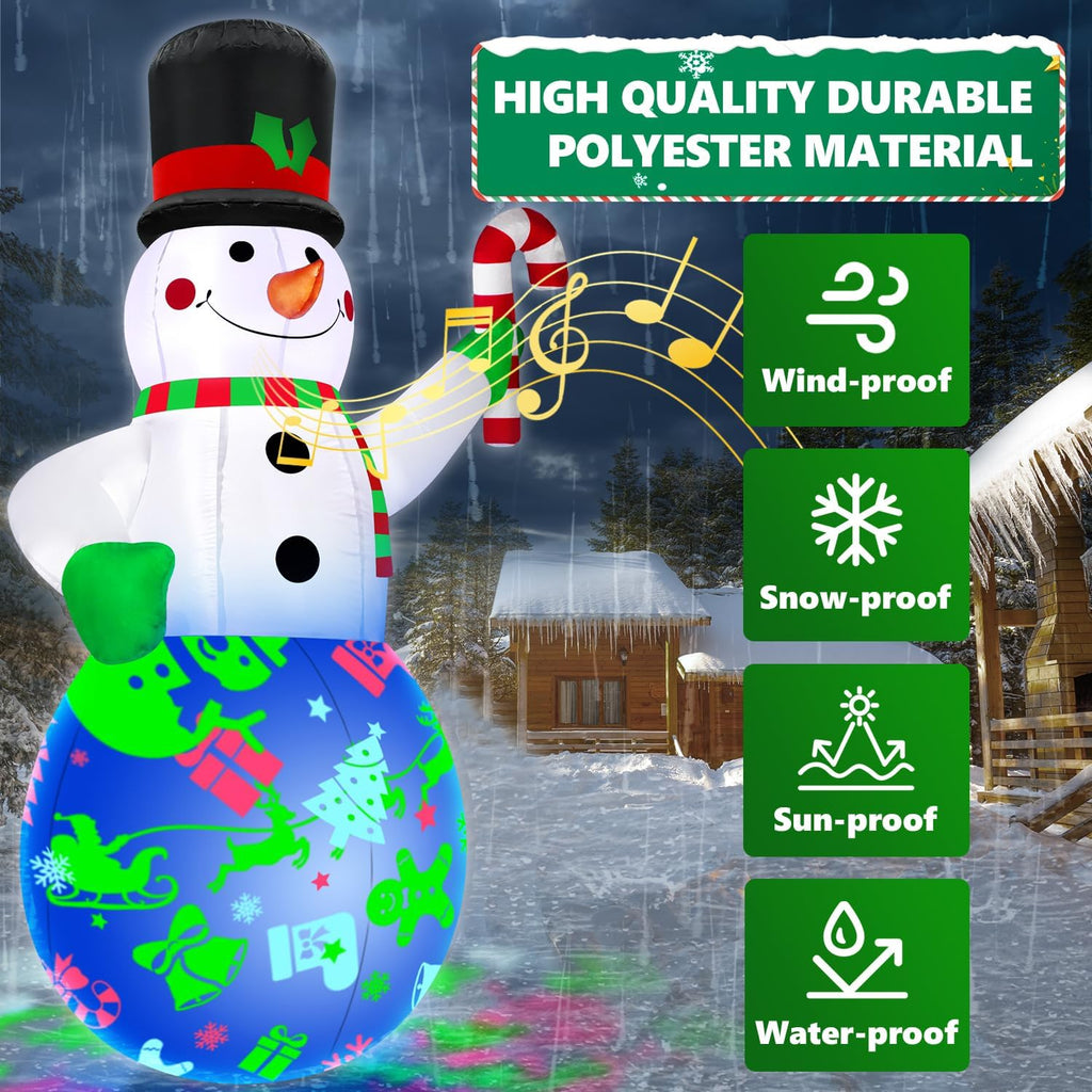 7Ft Christmas Inflatables Snowman Built-in Music Box & Rotating Colorful LED Lights, Christmas Inflatable Decoration