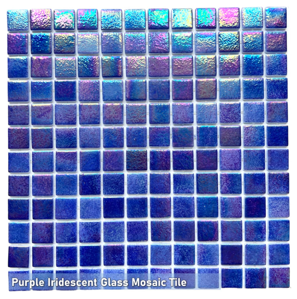 Square Iridescent Recycled Glass 1x1 Mosaic Floor Wall Tile Backsplash, Swimming Pool Tile, Bathroom Shower, Accent