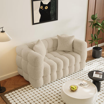 55" Boucle Cloud Loveseat with 2 Pillows, Light Brown