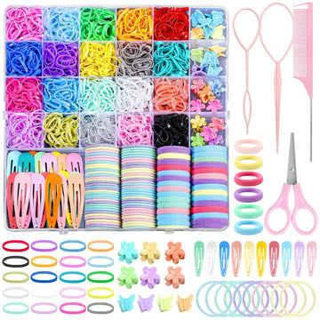Hair Accessories for Girl, 1543 Pcs Elastic Hair Rubber Bands Set 20 Colors Elastic Hair Ties with Organizer Box
