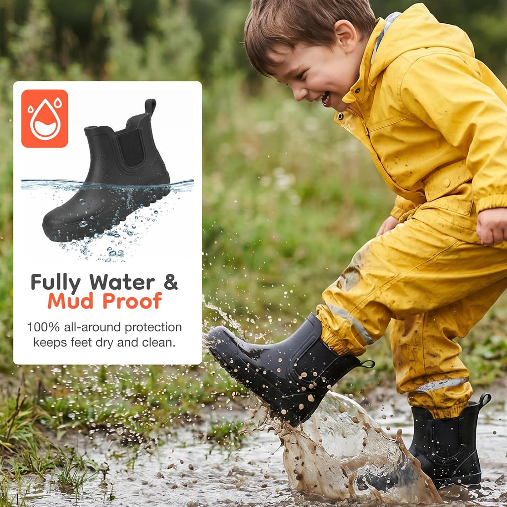 Toddler Kids Rubber Waterproof Chelsea Rain Boots for Boys & Girls