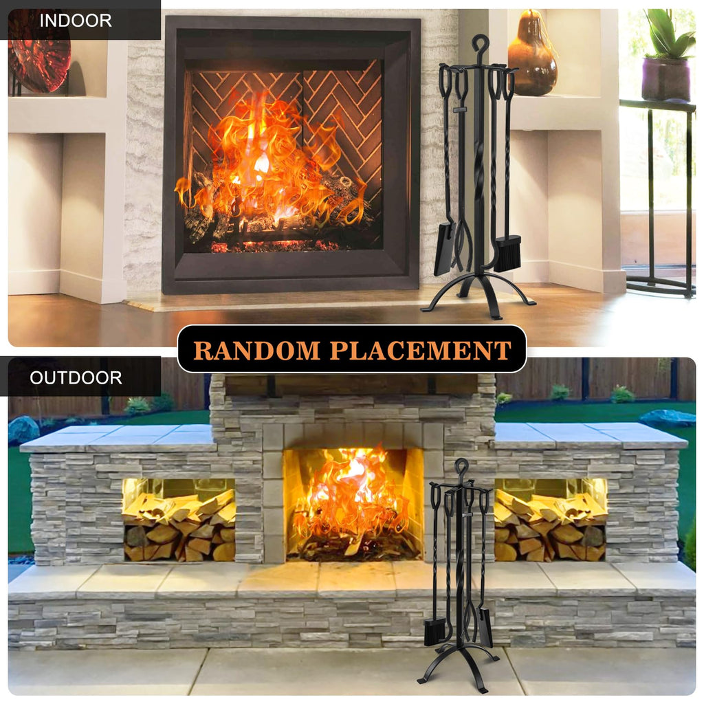 32" Fireplace Tools Set, 5-Piece Solid Wrought Iron with Stand