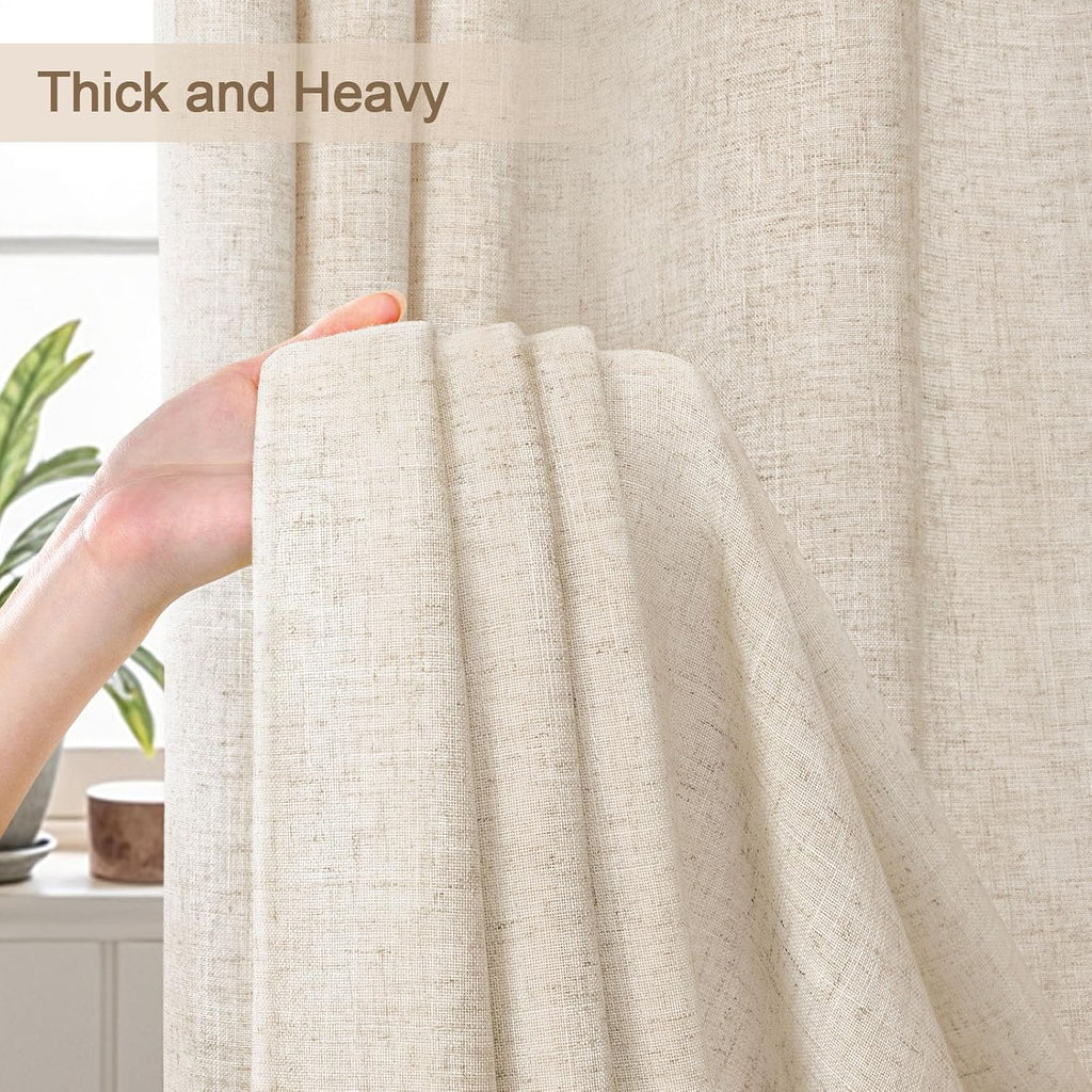 Ivory Linen Shower Curtain with Hooks, 72" W x 72" W