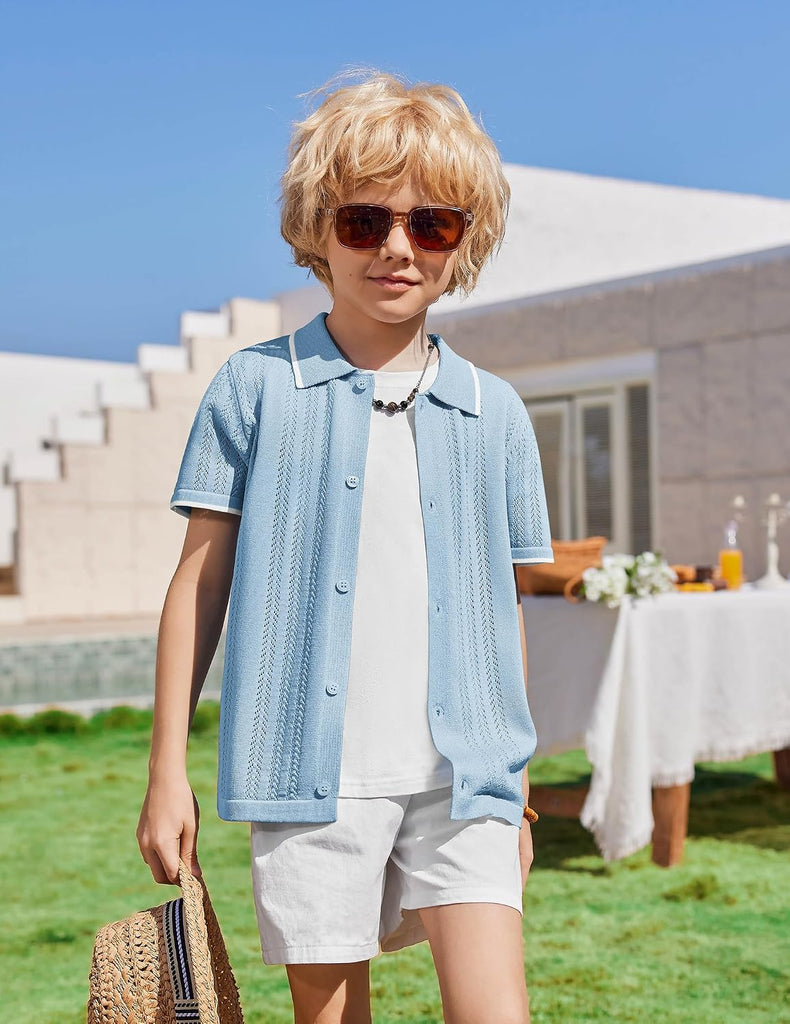 Boys Button Down Shirt Short Sleeve Knit Shirt