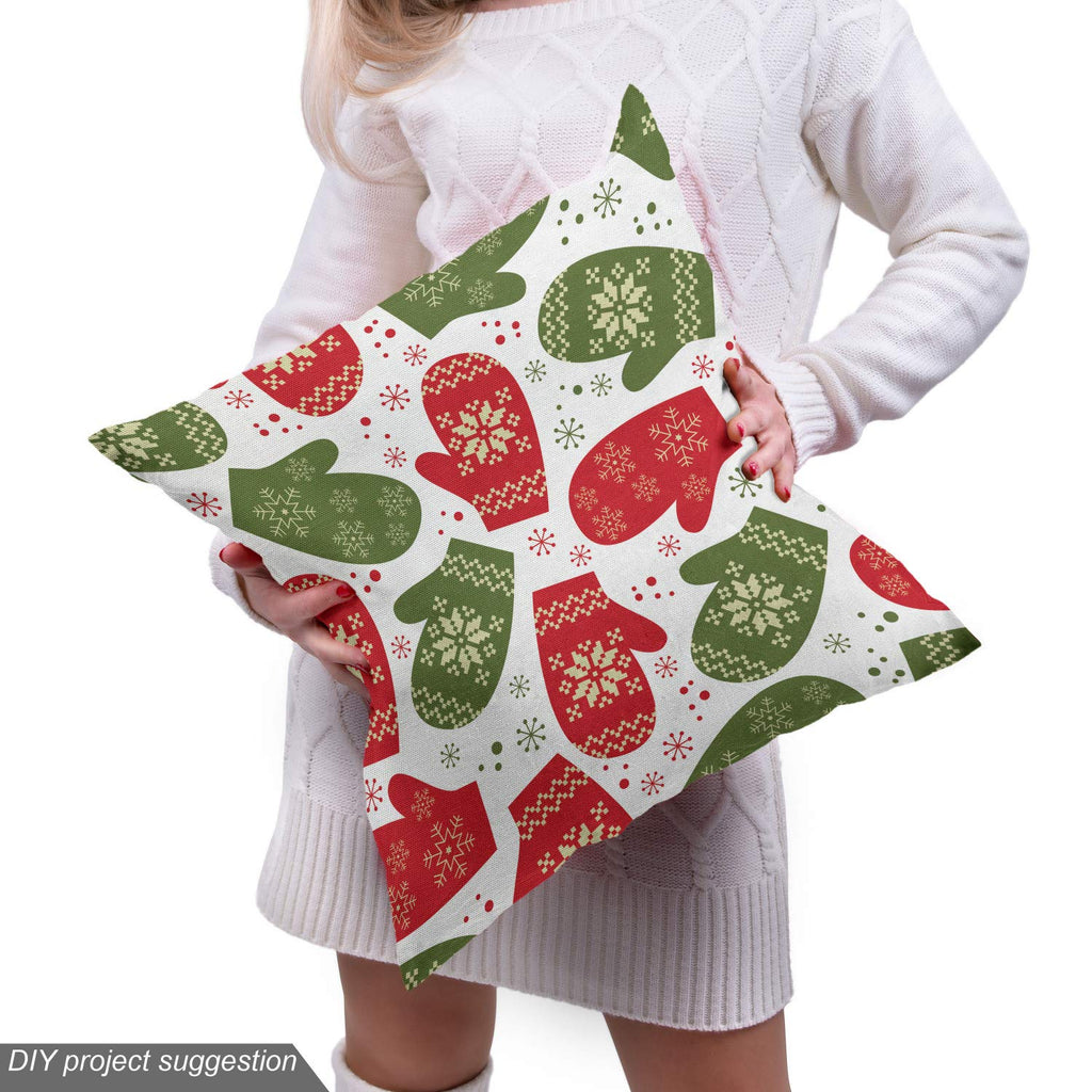 Christmas Fabric by The Yard, Art Xmas Theme Winter Gloves Pattern with Snowflakes and Nordic Roses Print, Decorative
