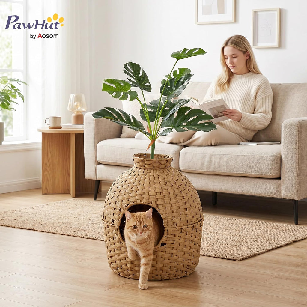 Hidden Cat Litter Box Plant Furniture Enclosure with Faux Plant