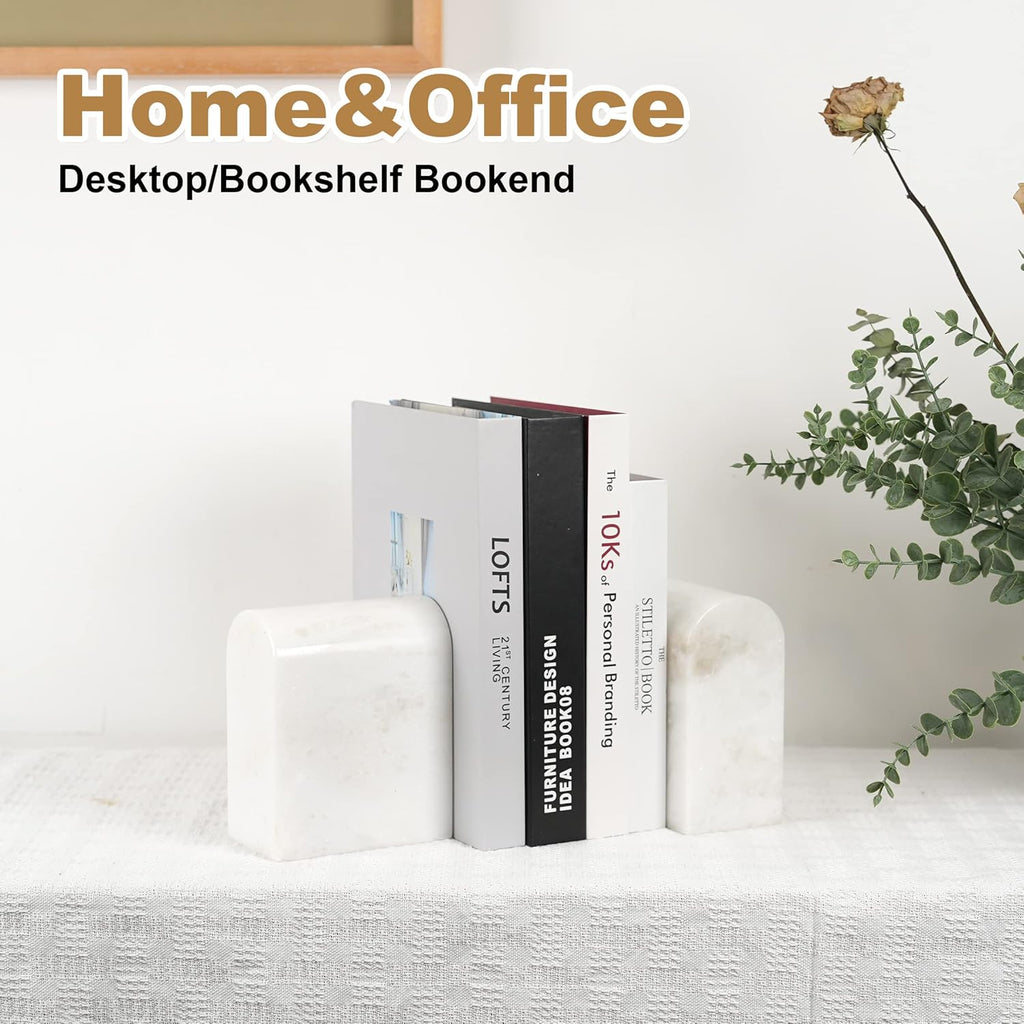 African Natural Marble Bookends for Shelves, Non-Slip Book Ends, 13LBS Ultra Heavy Duty Marble Book Holder Organizer