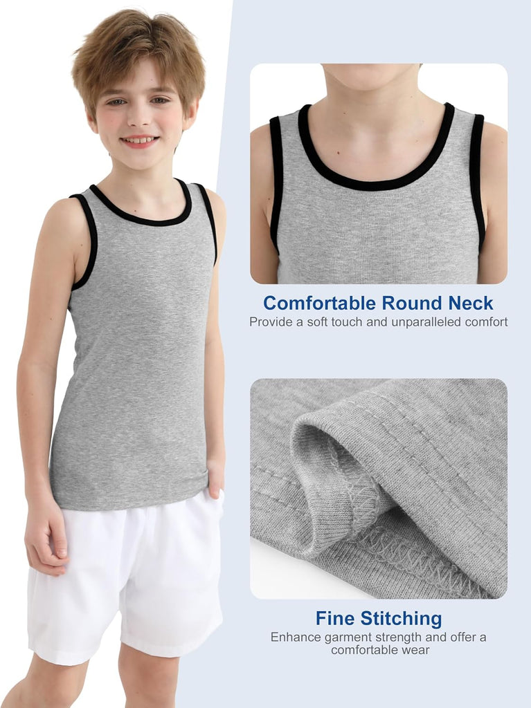 5 Pack Boys' Tank Undershirt Sleeveless Tank Tops Assorted Colors Round Neck Cotton Tank Tops