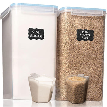 2 PC (9.5L | 321 Oz) Extra Large Bulk Food Storage Containers with Airtight Lids for Flour, Sugar, Rice, Cereal &
