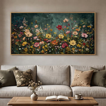 Extra Large Framed Vintage Moody Floral Wall Art, 60x30 In