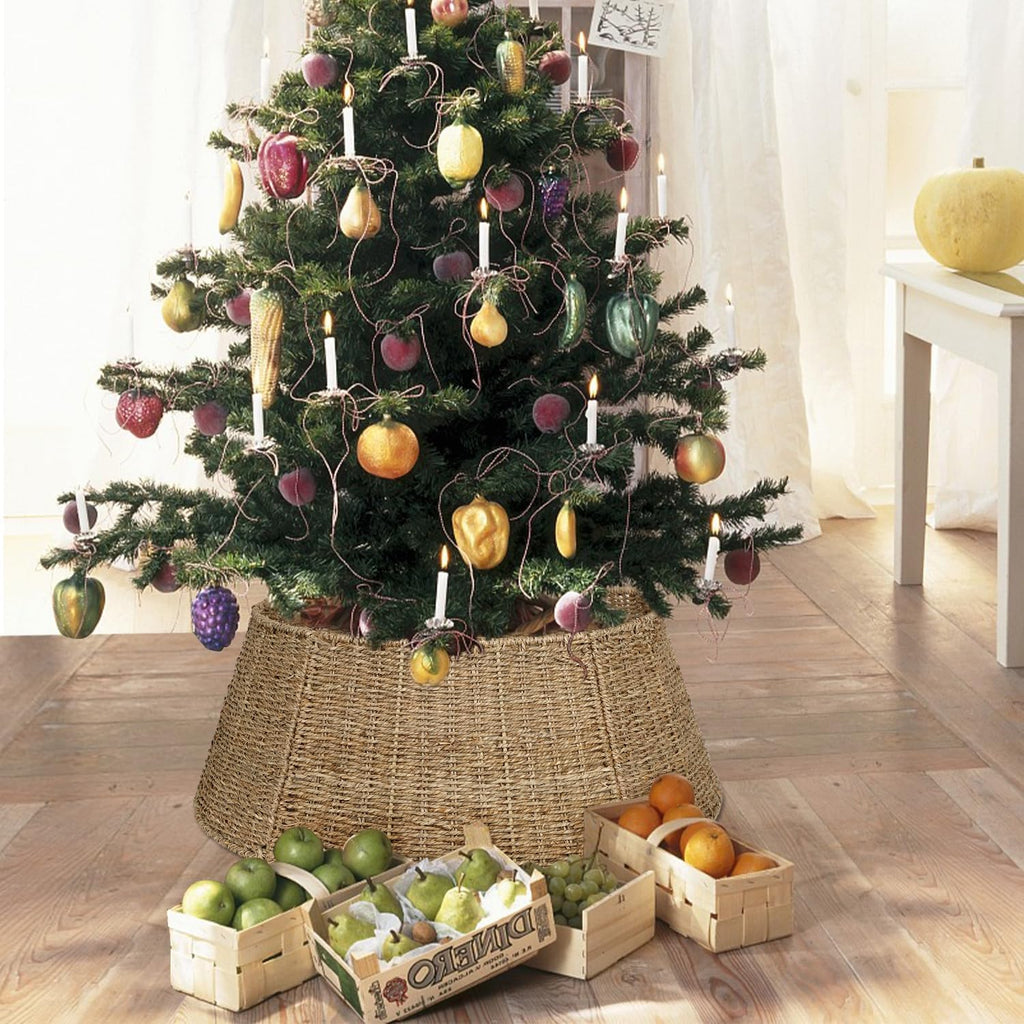 Christmas Tree Collar, 26.8" Rattan Farmhouse Christmas Tree Ring, Natural Woven Rustic Christmas Tree Skirt (Nature