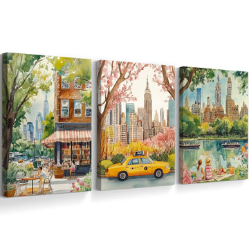 Watercolor New York City Wall NYC Canvas Wall Decor NYC Painting New York Landmarks Poster Travel Wall Central Park