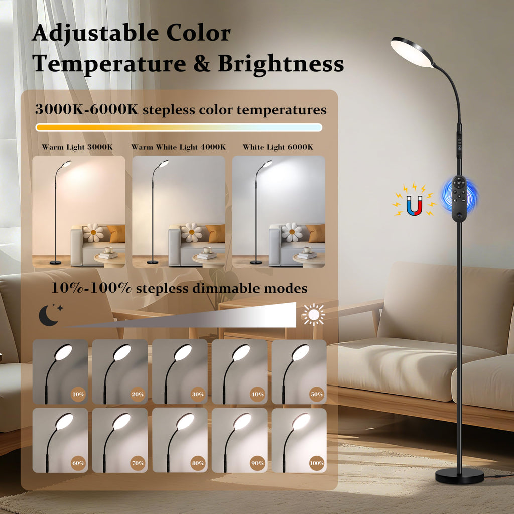 Floor Light for Indoor, 240 LEDs Eye Protection Lamp, Adjustable Height, Remote & Touch Control, Dimmable, Flexible