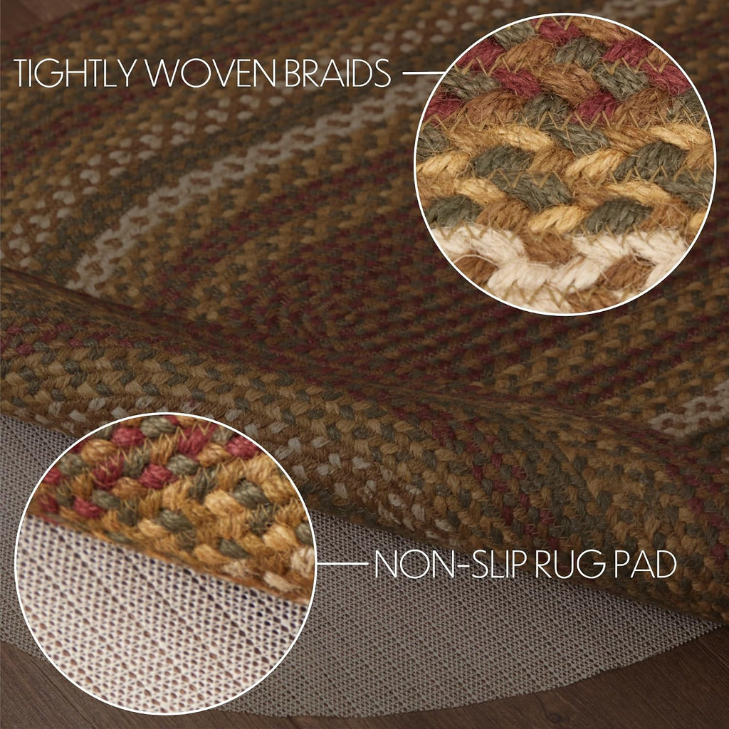 Tea Cabin Rustic Jute Striped Accent Rug Oval w/Pad Floor Decor 27"x48"