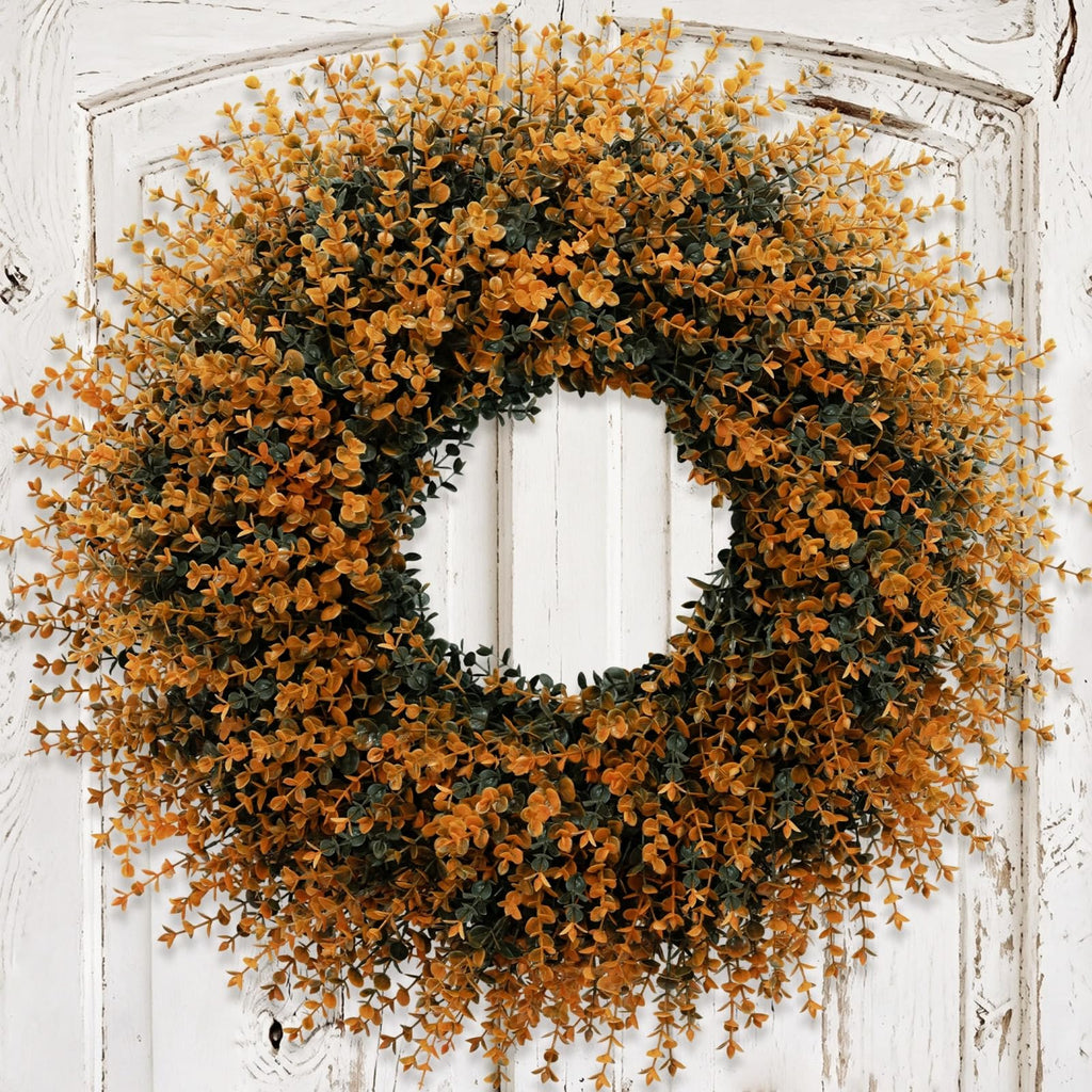 28" Large Fall Boxwood Wreaths for Front Door Decoration(Orange)