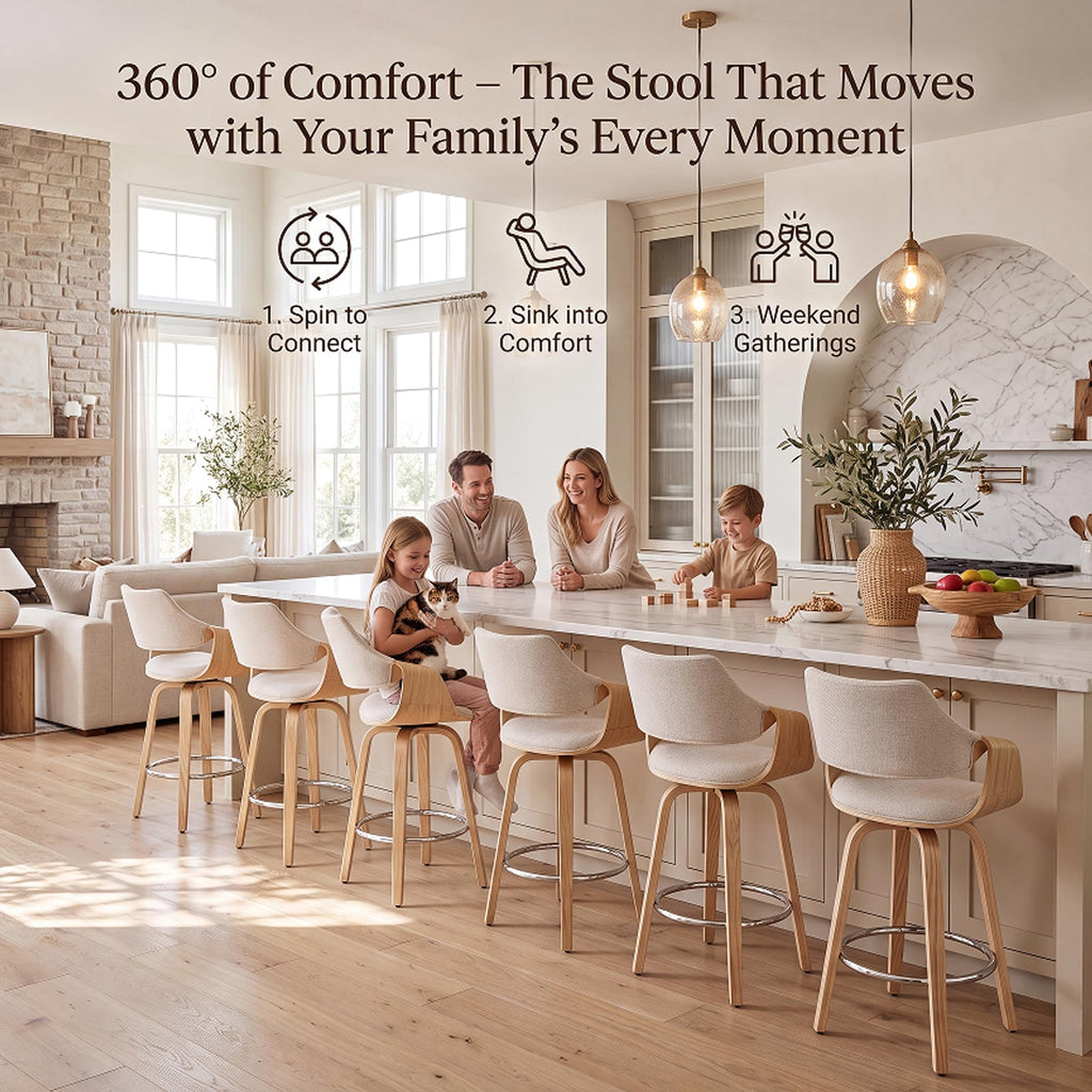 26" Swivel Bar Stool Set of 1, Beige Chenille Counter Height Barstool