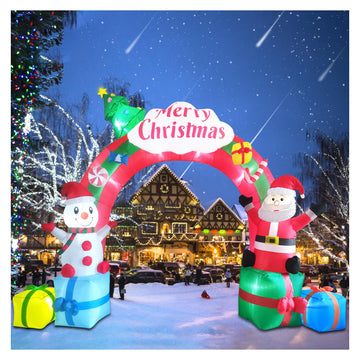 12.5FT Christmas Inflatables Archway, Inflatable Santa Claus and Snowman Sitting on Gift Boxes, Christmas Arch Blow