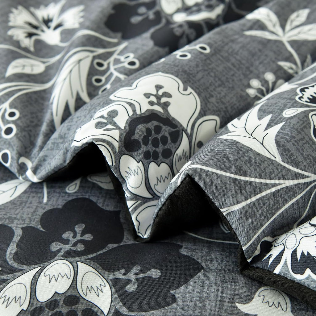Black Comforter Set Queen, 7 Pieces Bed in a Bag Floral Geometric Patchwork Soft Microfiber Comforter Bedding Set with
