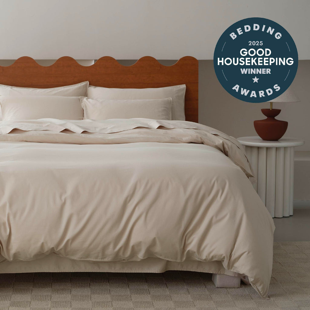 Stitch GOTS Organic Cotton Duvet Cover, Washed 300TC, Greige