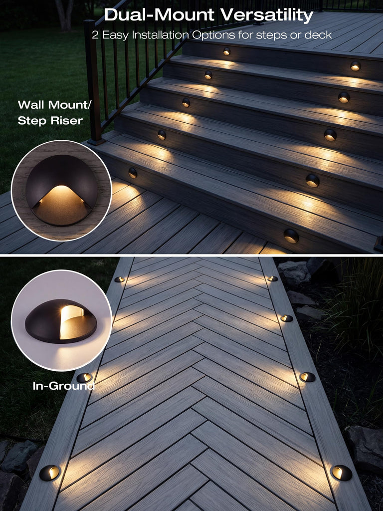 12 Pack] Anti-Glare Low Voltage LED Deck Lights - 12-24V Recessed Step Riser, IP65 In-Ground Outdoor, 2700K Warm