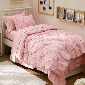 Comforter Set Pink - Dorm Room Essentials for Girls, Extra Long Bedding Set with Sheets, All Season