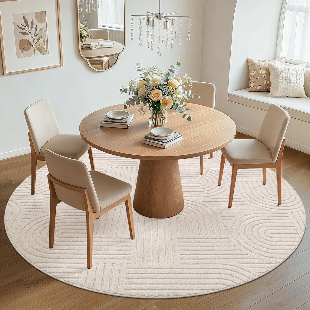 Soft Cozy Fluffy Arch Pattern High Low Pile Round Rug 6ft Non Slip Washable Scandinavian Minimalist Area Rug Modern