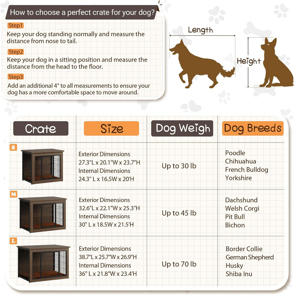 Wooden Dog Crate Furniture with Thick Cushion, Indoor Side Table Dog Kennel