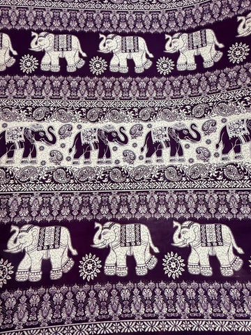 44" Tribal Elephants Animal Printed Rayon Fabric 2 Yards War Elephant for Pants Scarf Clothing Dress Making (Purple)