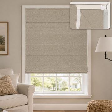 No Drill Cordless Roman Shades for Windows, Brown, 36" W x 48" H | 100% Blackout UV Protection, Linen-Like Polyester