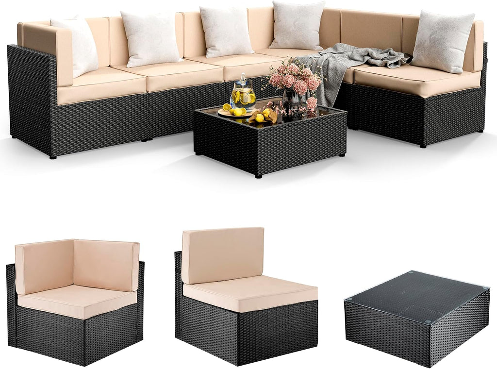 7 Pieces Outdoor Sectional Furniture,Wicker Patio sectional Furniture Sets,All-Weather Rattan Sectional Sofa