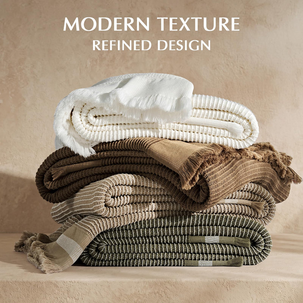 100% Organic Cotton Waffle Throw Blanket, Ivory White, 60"x80"