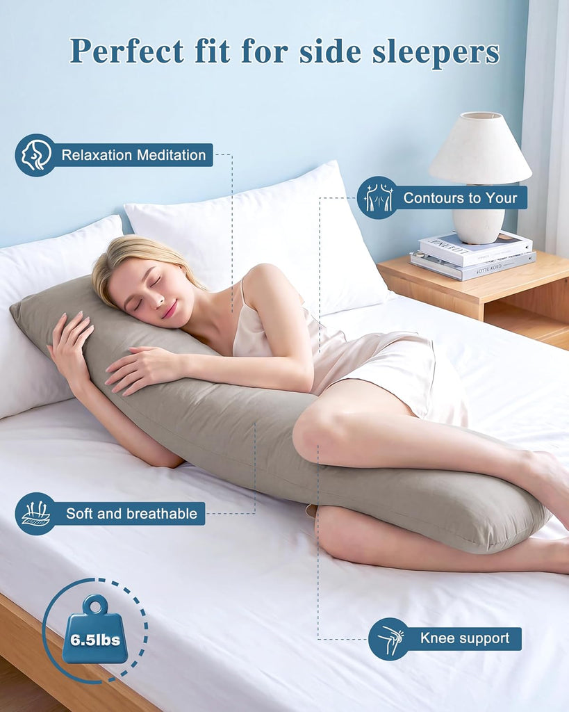 Weighted Body Pillow 6.5lbs Cooling Body Pillow (41" x 10") | Filled with Glass Beads Support for Deeper Sleep &