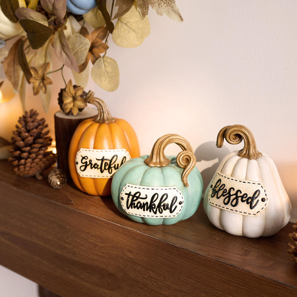 Fall Decorations, Fall Pumpkin Decor, Set of 3 Resin Pumpkins Decorations Indoor, Decorative Pumpkins Autumn