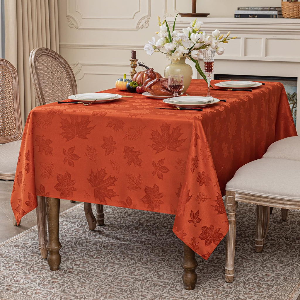 Fall Jacquard Rectangle Tablecloth, 60 x 102 Inch Burnt Orange