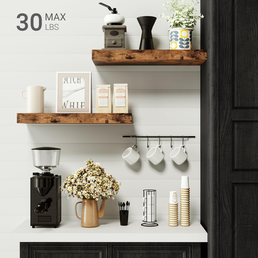 Floating Shelves for Wall Mounted 16 inch Set of 2, Rustic Brown