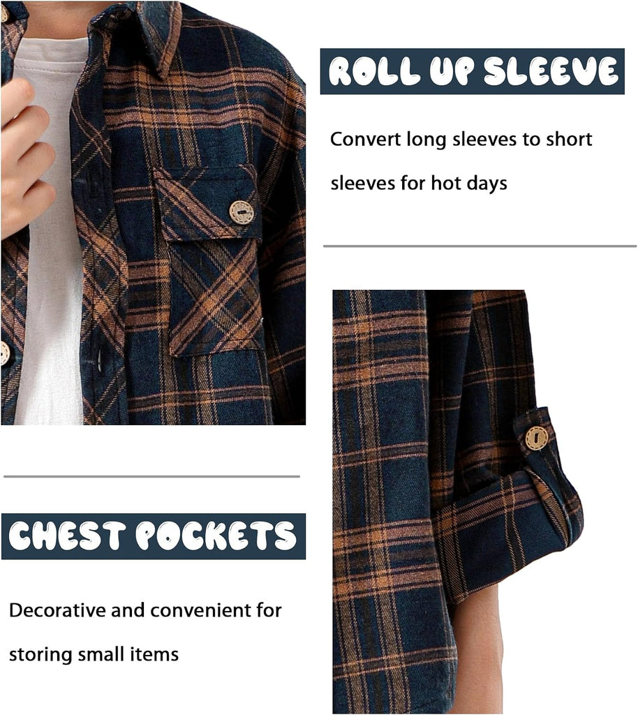 Boys Plaid Flannel Shirts Long Sleeve Casual Button Down Shirts Collared Fall Clothes