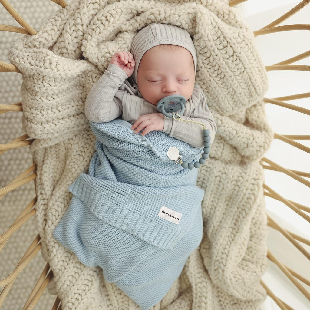 100% Organic Cotton Heritage Knit Textured Baby Quilt Blanket for Boys - Signature Heritage Knit, Soft Breathable
