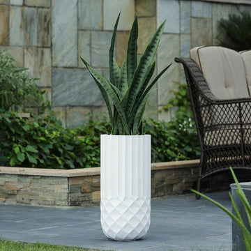LuxenHome 19" White Tall Planter with Drainage, Modern Outdoor Plant Pot