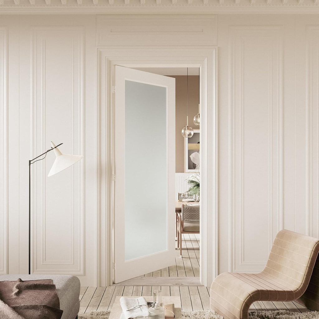 Slab Door Interior for 18" X 80" Opening,Full Lite Tempered Frosted Glass,Solid Core,Pre-Assembled,Premium Baking