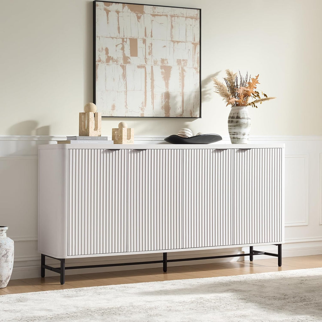 65" Buffet Cabinet with Storage, Fluted Credenza Sideboard with 4 Doors & Adjustable Shelves